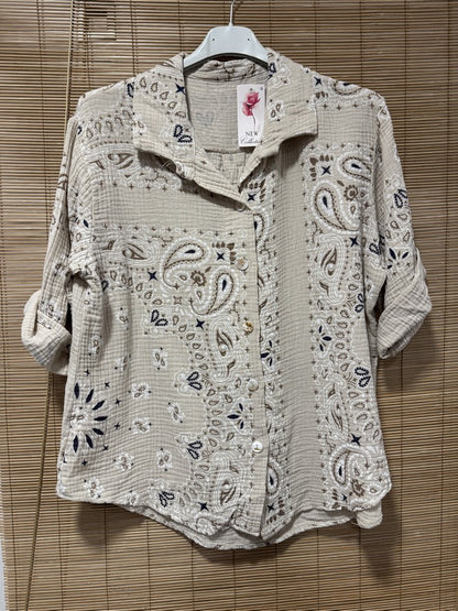 Chemise gaze de coton bandana beige