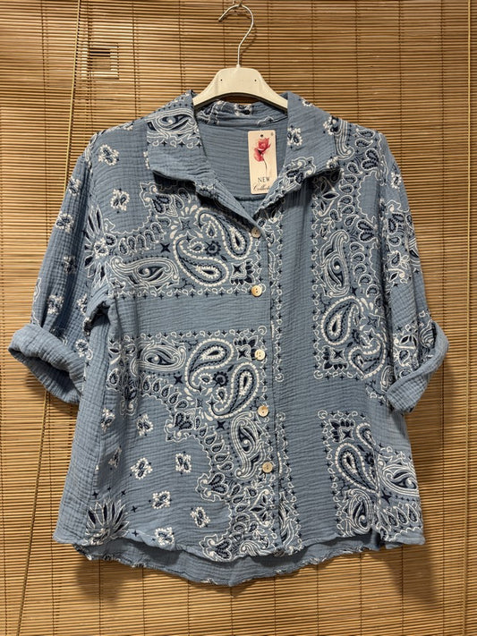 Chemise gaze de coton bandana bleu jean