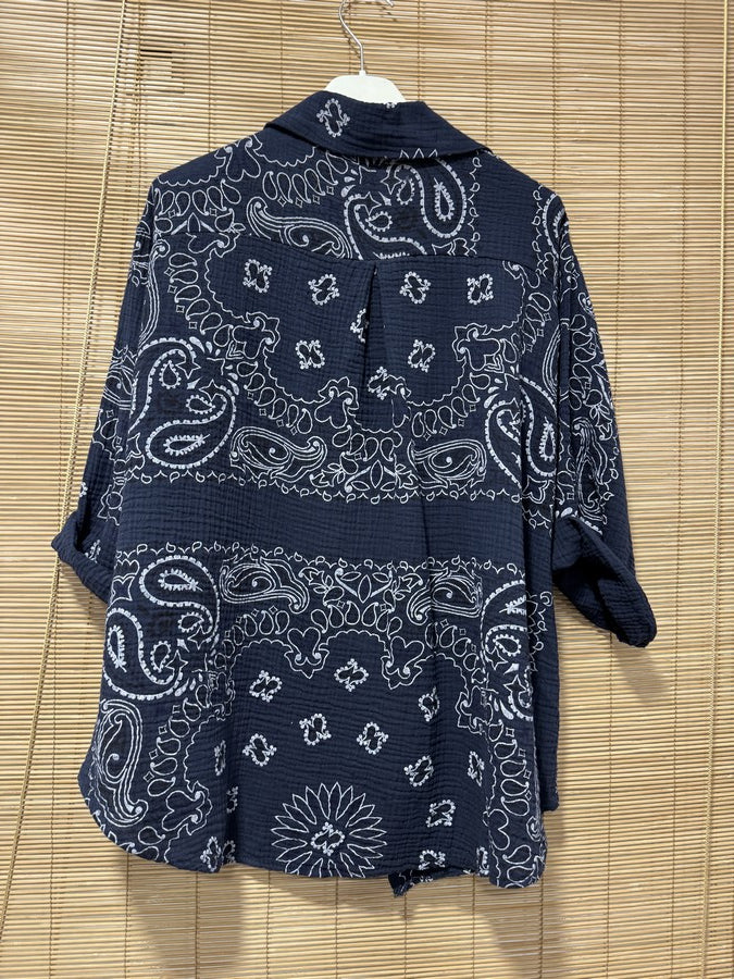 Chemise gaze de coton bandana bleu marine