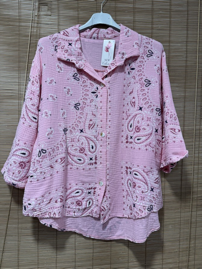 Chemise gaze de coton bandana rose
