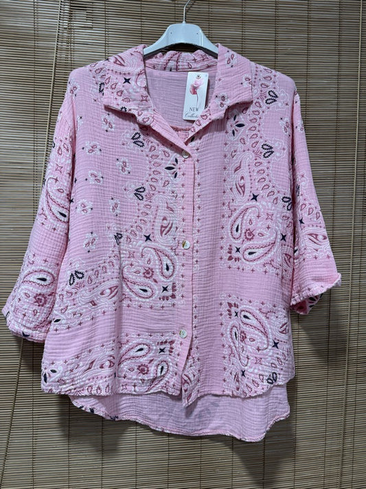 Chemise gaze de coton bandana rose