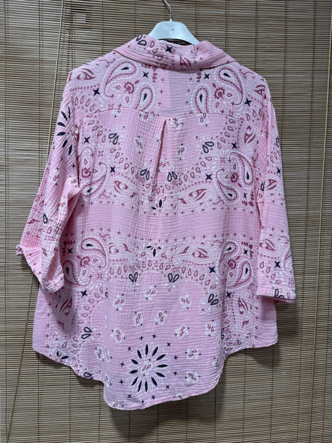 Chemise gaze de coton bandana rose