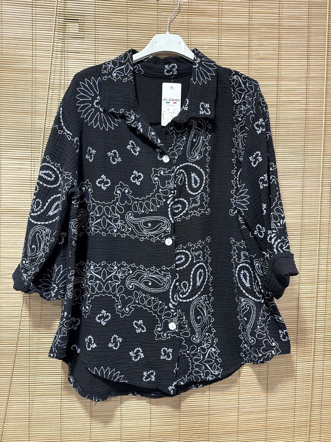Chemise gaze de coton bandana noir
