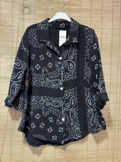Chemise gaze de coton bandana noir