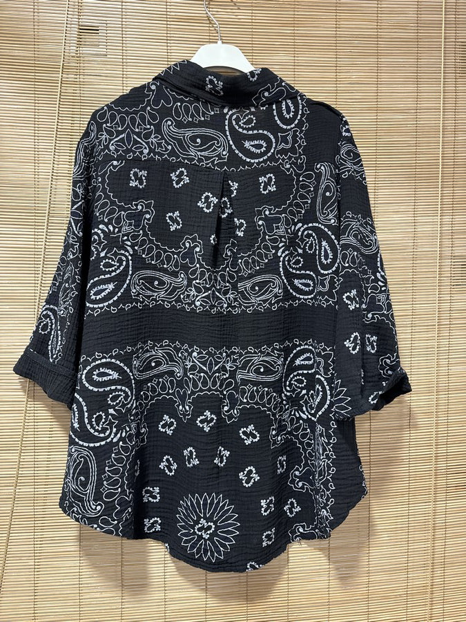 Chemise gaze de coton bandana noir