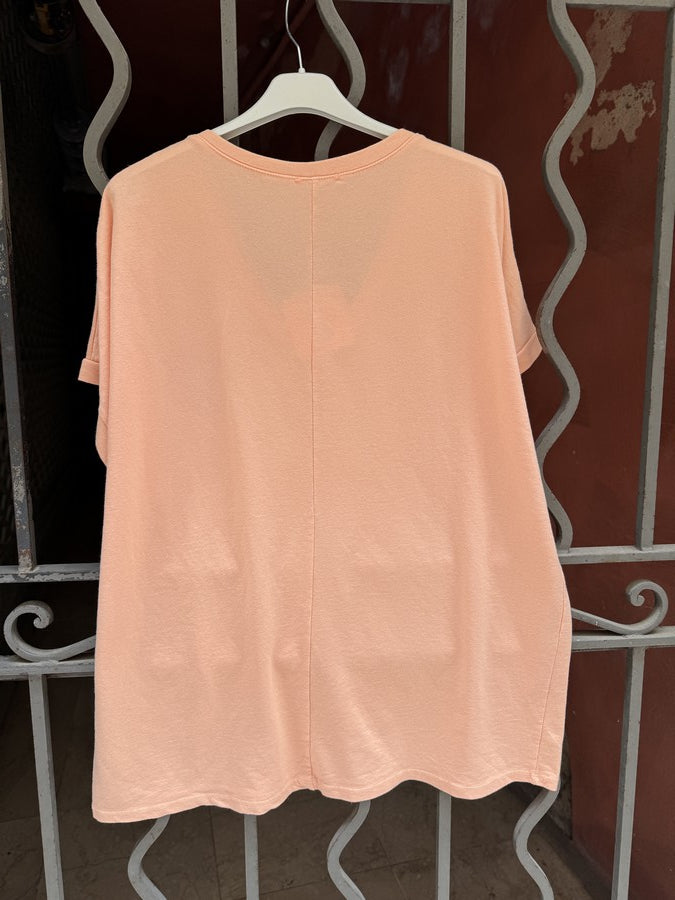 T-shirt col V LOVE pêche