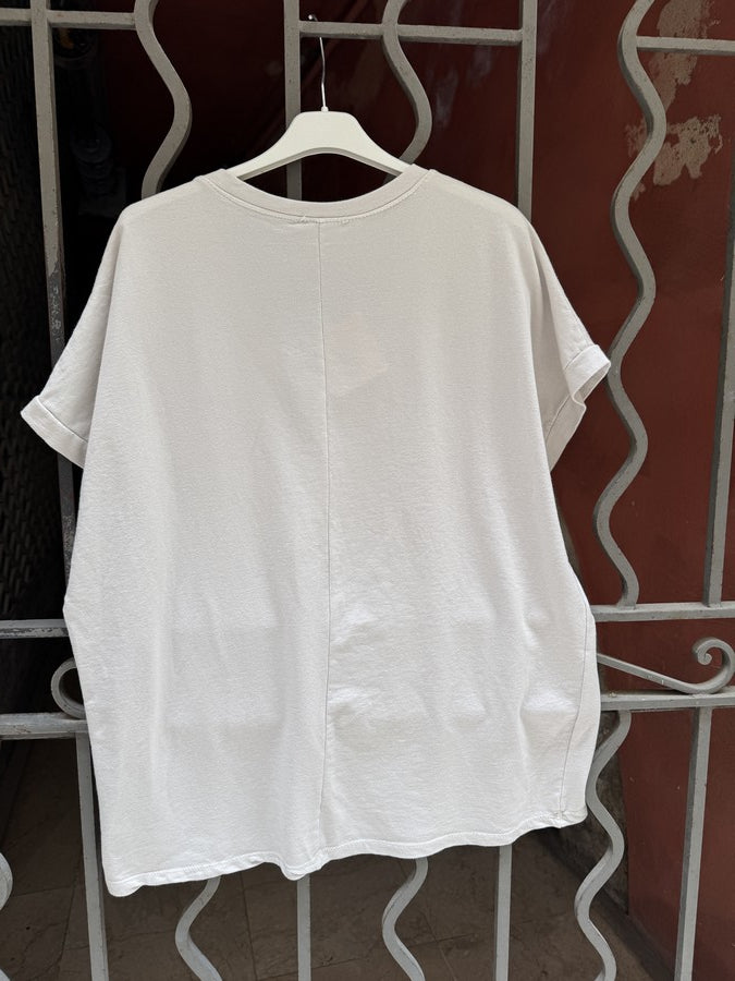 T-shirt col V LOVE sable