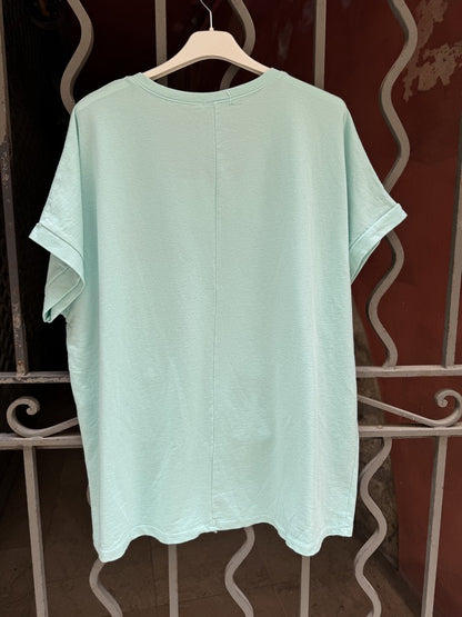 T-shirt col V LOVE turquoise