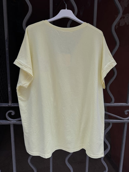 T-shirt col V LOVE jaune