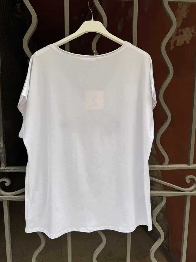 T-shirt blanc POISSON bleu jean