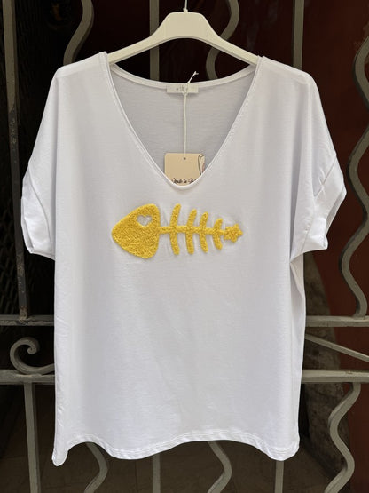 T-shirt blanc POISSON jaune