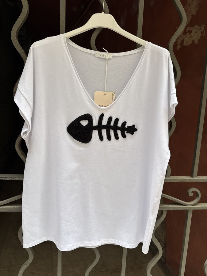 T-shirt blanc POISSON noir