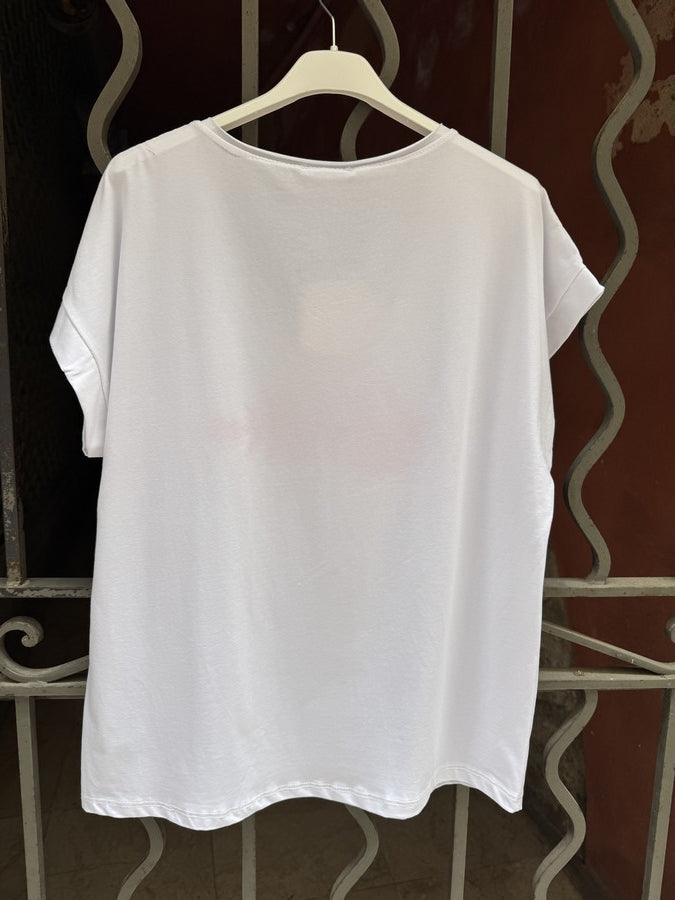 T-shirt blanc POISSON corail