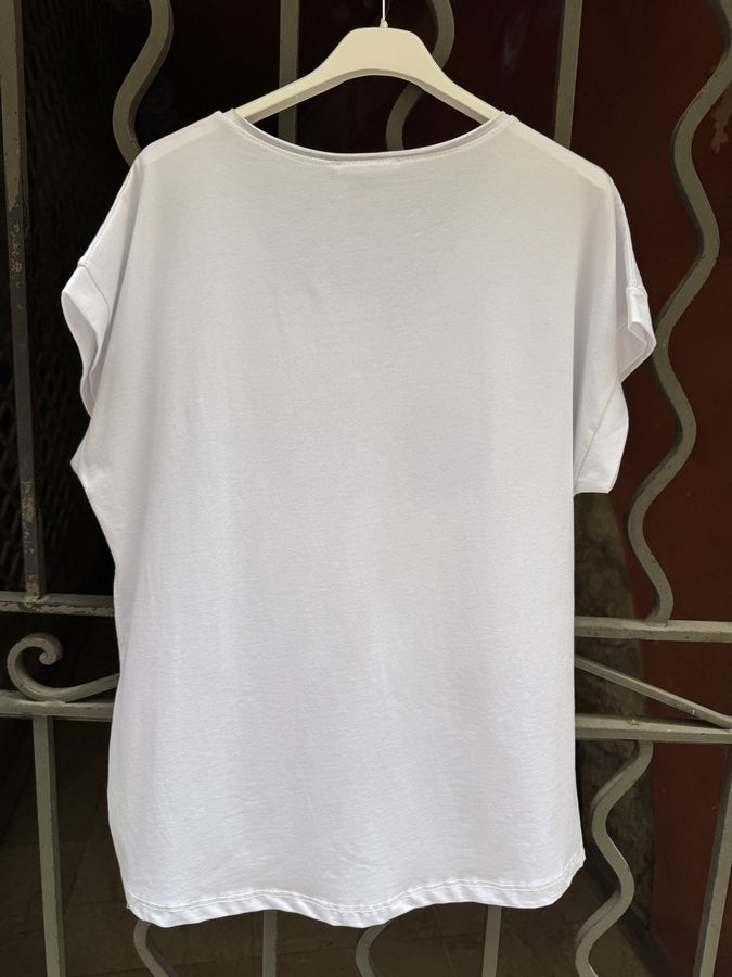 T-shirt blanc POISSON bleu ciel
