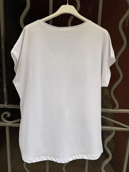 T-shirt blanc POISSON bleu ciel