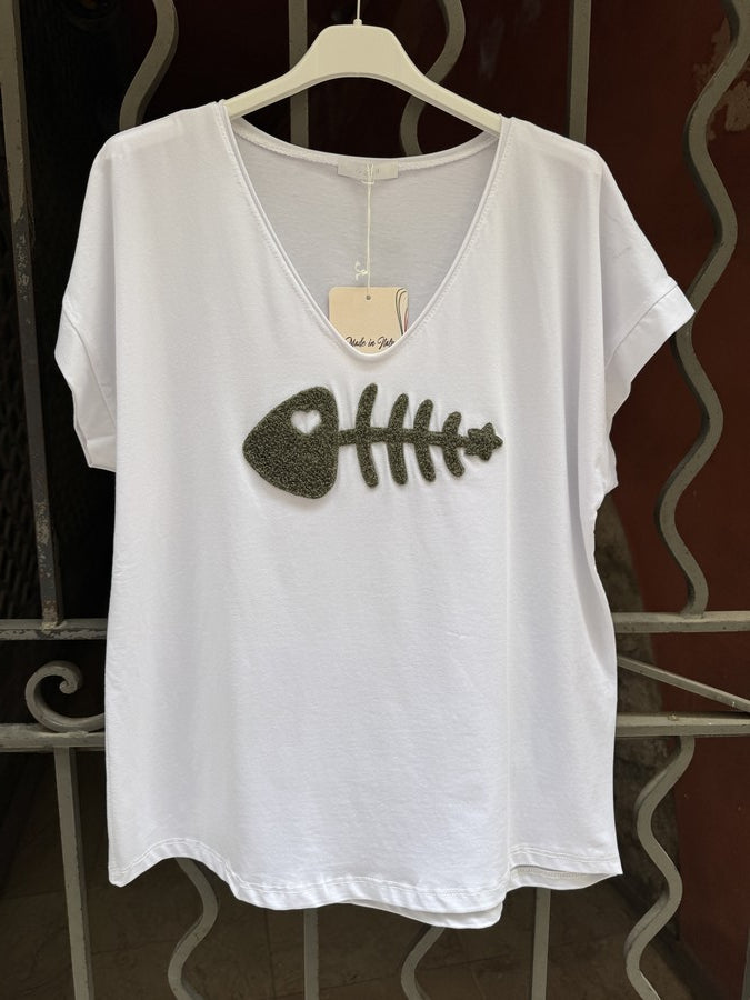 T-shirt blanc POISSON kaki