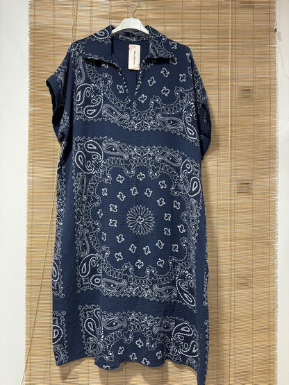 Robe gaze de coton bandana bleu marine