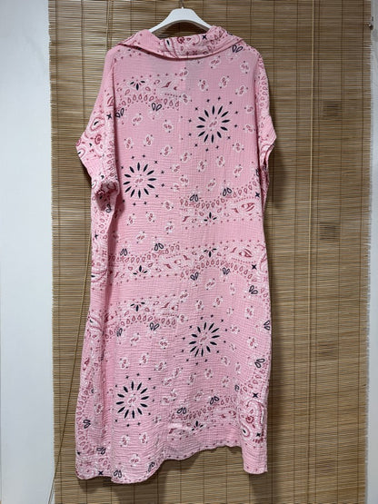Robe gaze de coton bandana rose