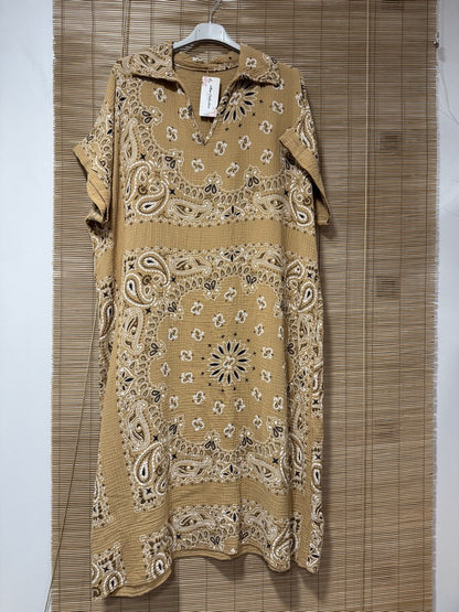 Robe gaze de coton bandana camel
