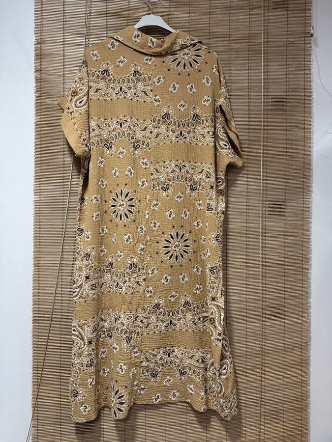 Robe gaze de coton bandana camel