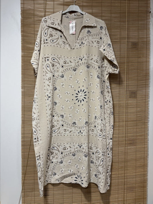 Robe gaze de coton bandana beige