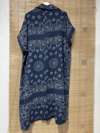 Robe gaze de coton bandana bleu marine