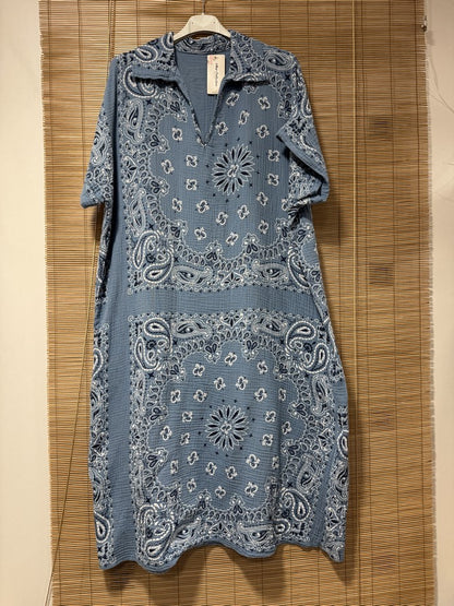 Robe gaze de coton bandana bleu jean