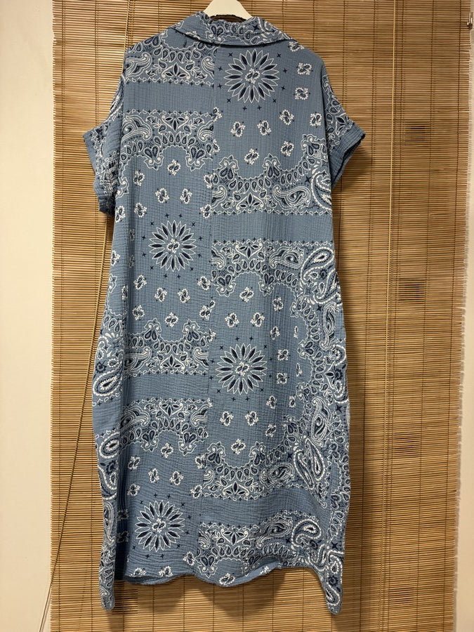 Robe gaze de coton bandana bleu jean