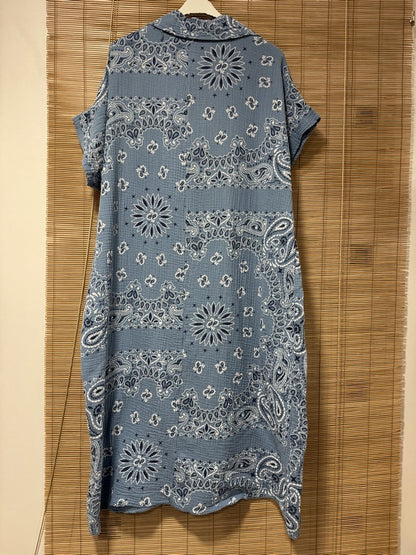 Robe gaze de coton bandana bleu jean