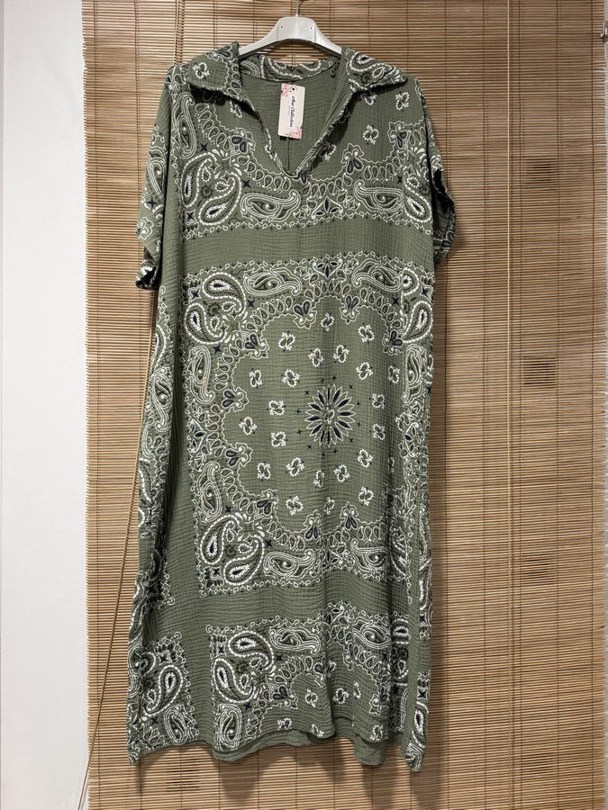 Robe gaze de coton bandana kaki