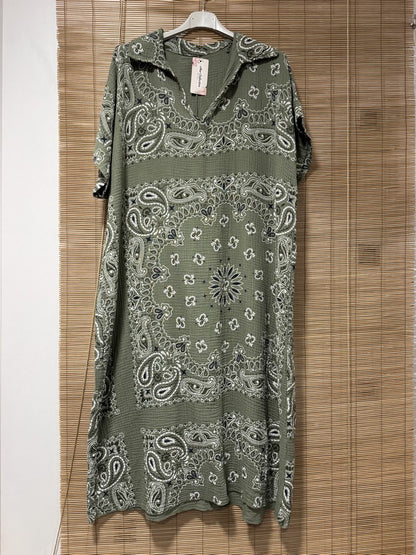 Robe gaze de coton bandana kaki
