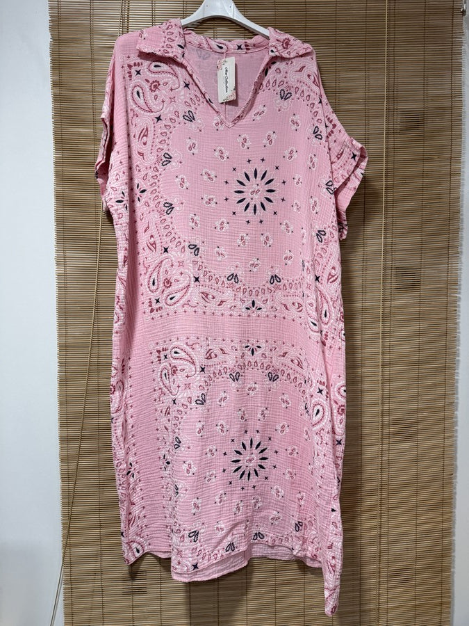 Robe gaze de coton bandana rose