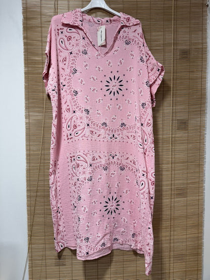 Robe gaze de coton bandana rose