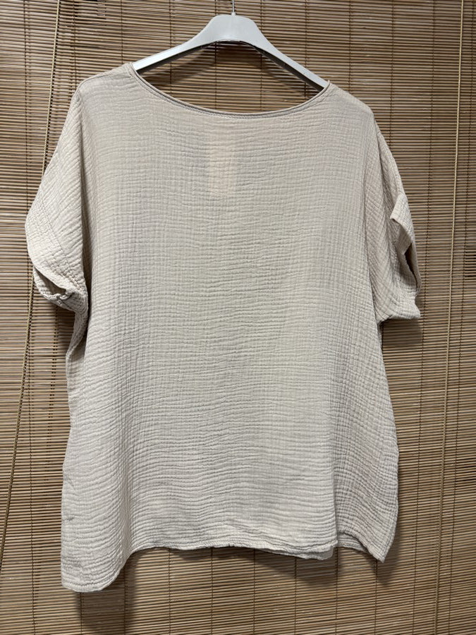 Blouse gaze de coton POISSON sable