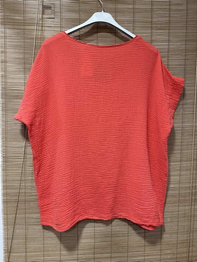 Blouse gaze de coton POISSON corail