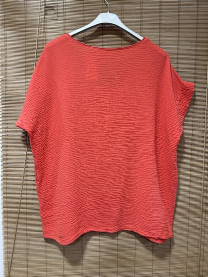 Blouse gaze de coton POISSON corail