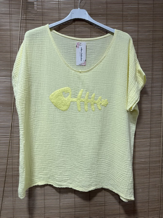 Blouse gaze de coton POISSON jaune