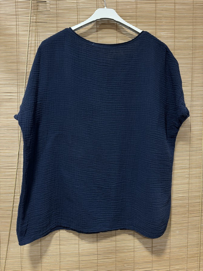 Blouse gaze de coton POISSON bleu marine