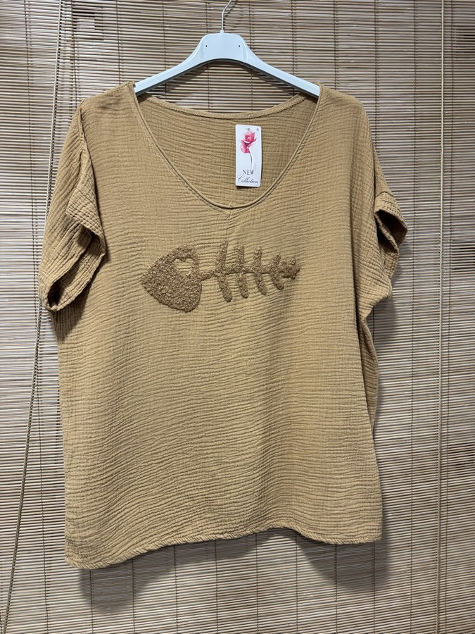 Blouse gaze de coton POISSON camel