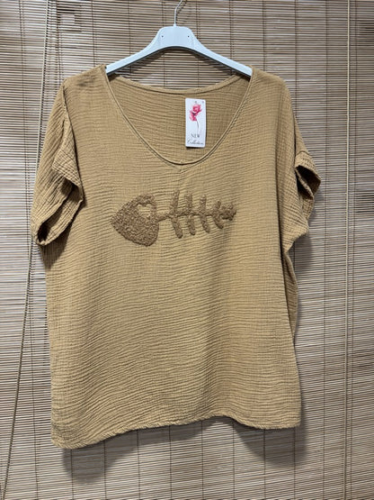 Blouse gaze de coton POISSON camel