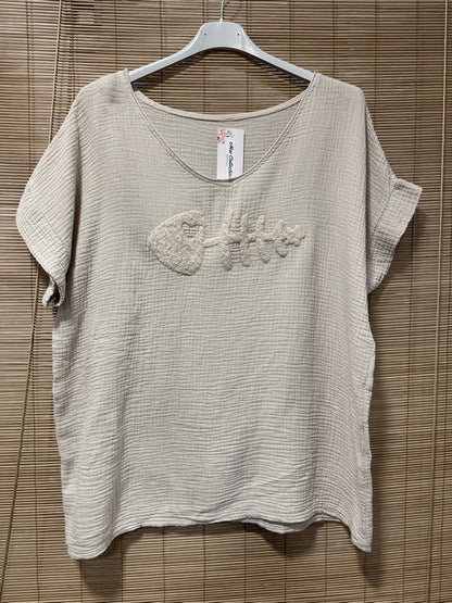 Blouse gaze de coton POISSON sable