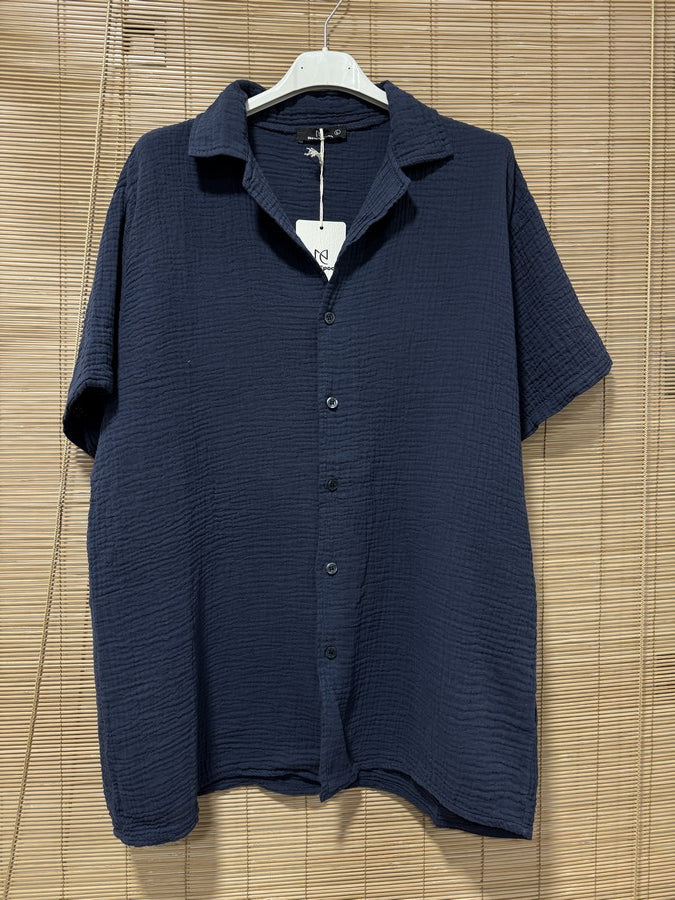 Chemise gaze de coton AARON bleu marine