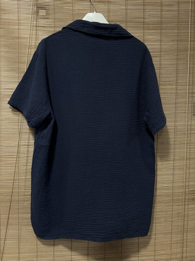 Chemise gaze de coton AARON bleu marine
