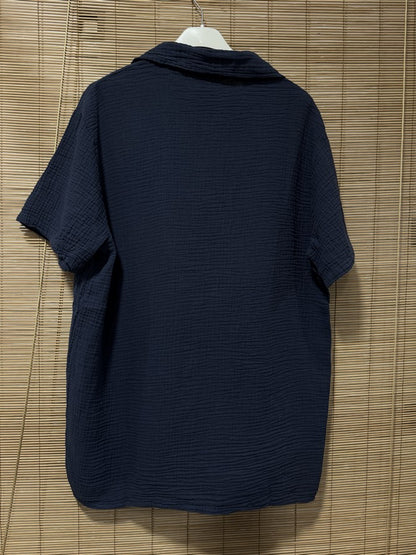 Chemise gaze de coton AARON bleu marine