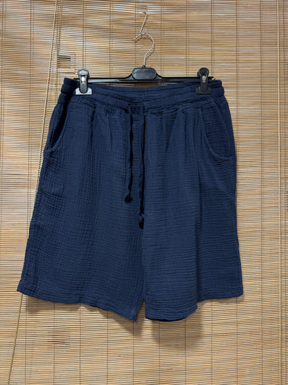 Short gaze de coton AARON bleu marine