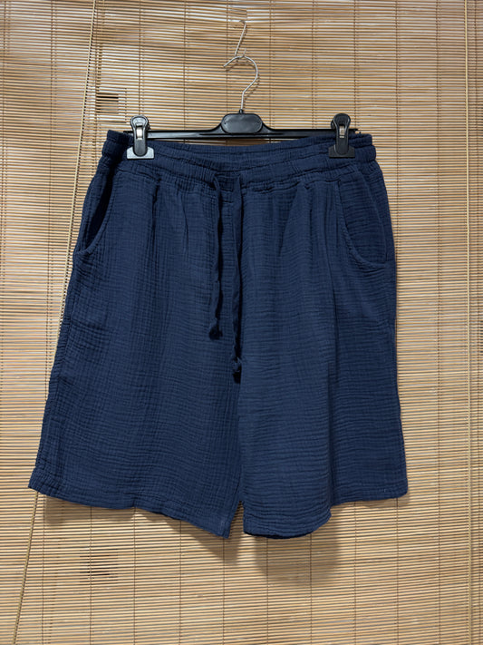 Short gaze de coton AARON bleu marine