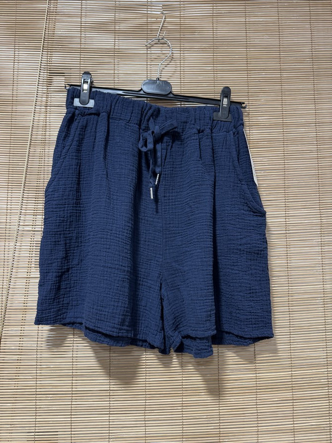 Short en gaze de coton bleu marine