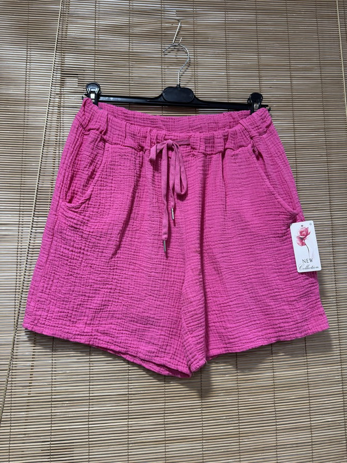 Short en gaze de coton fuchsia