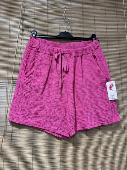 Short en gaze de coton fuchsia
