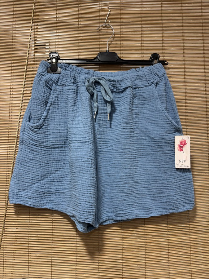 Short en gaze de coton bleu jean
